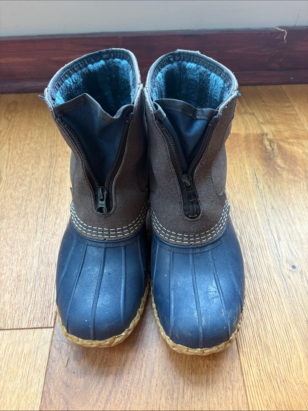 L.L. Bean Brown Suede and Navy Rubber Duck Boots